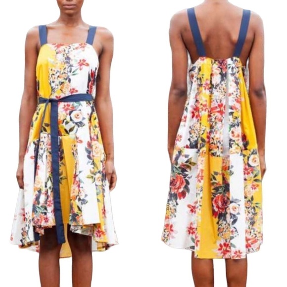 Katharine Kidd Lalita Yellow & Navy Flowy Floral Dress - Picture 1 of 16